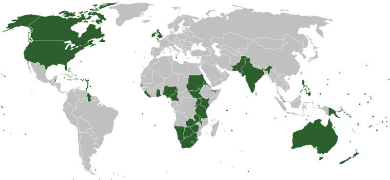 Map of countries where English Language is official